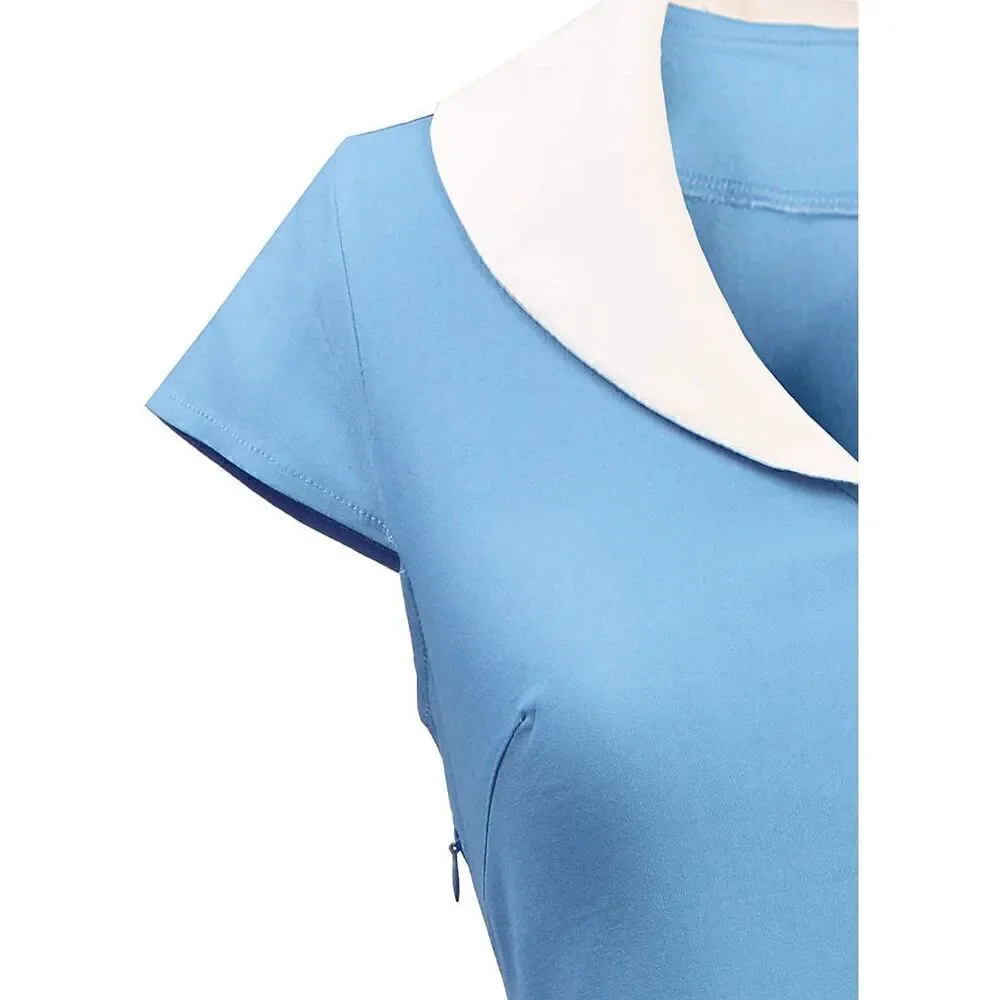 Retro Vintage Pinup 1950s Classy Elegant Cocktail Pencil Midi Blue Dress XXL NWT